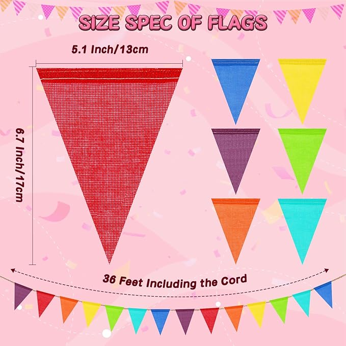 112 Flags/72ft Pennant Banner Flags Garland, Triangle Banner Pennant Flags on a String, Rainbow Burlap Pennant Banner Garland Bunting Banner for Outdoor Birthday Party Decorations Rainbow