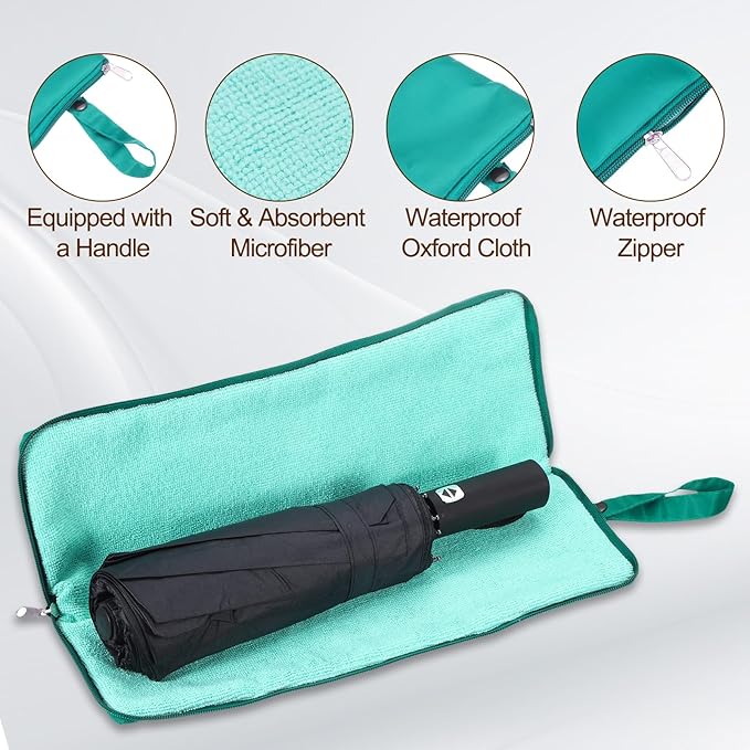 uxcell Wet Umbrellas Bag, 15 x 5 Inch Waterproof Oxford Cloth Reversible Umbrellas Sleeve Cover Portable Waterproof Case for Wet Travel Folding Umbrellas Travel Home Outdoor, Dark Green