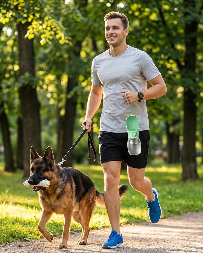 Portable Dog Water Bottle, Leak-Proof Pet Water Dispenser with Water-Saving Reflow, One-Hand Operation & Dishwasher Safe Travel Bottle for Walking, Hiking & Travel, Green