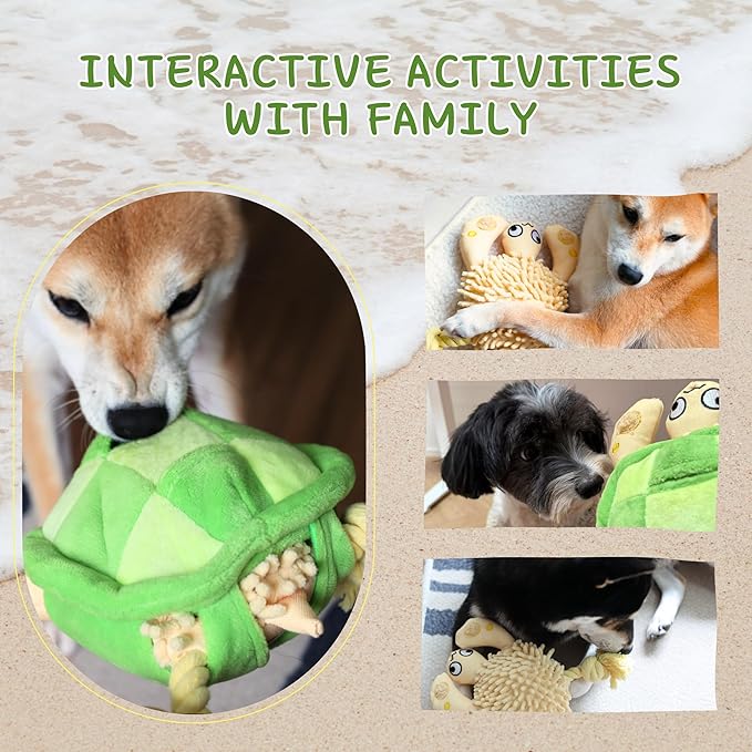 Interactive Dog Toys, Durable Chew Squeaky Tug of War Toys for Large Medium Small Dogs, Snuffle Puppy Toy for Teeth Cleaning, 2 in 1 Puzzle Toy, Birthday Gift -Turtle