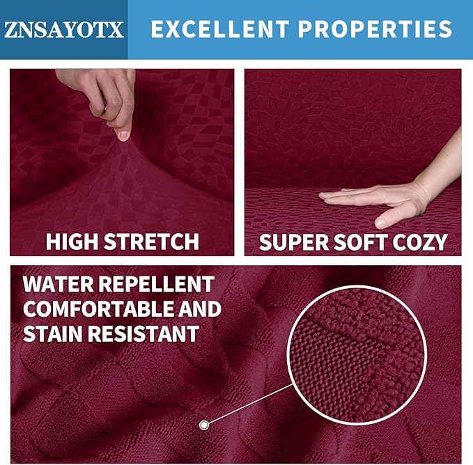 ZNSAYOTX Fashion Futon Cover (67"-82") Stretch Fit Armless Sofa Bed Slipcover, Universal Foldable Sofa Mattress Protector Full Queen Size, Irregular Plaid Texture Jacquard Futon Protector (Wine Red)