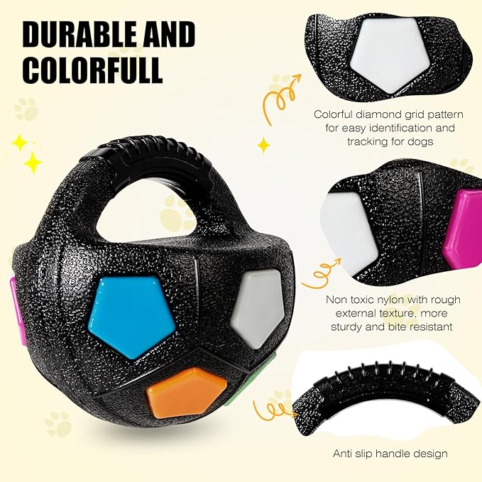 YOOGAO Pet Dog Toy Ball with Handle, Toss and Fetch Play, Interactive Ball for Dogs Playing, Squeaky Floating (Black)