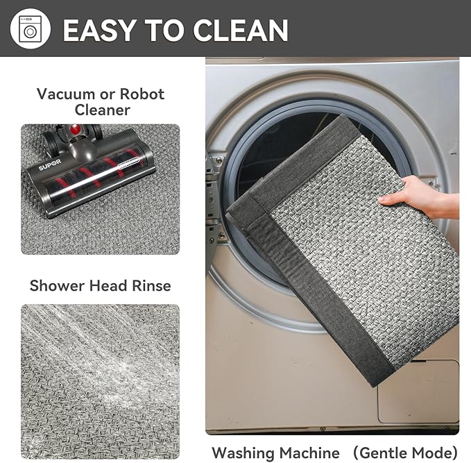 Non Slip Bath Mat Bathroom Rugs, Soft Jute-Like Ultra Thin Bath Mats, Rubber Backing Super Absorbent Quick Dry Bath Rug Shower Mat Fit Under Door Bathroom Floor, Machine Washable, Gray 24" x 36"