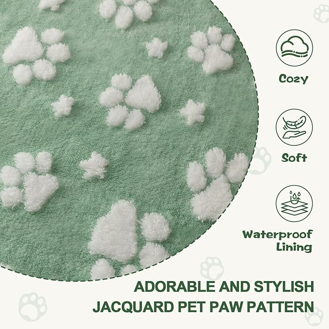 Yaning Waterproof Blanket for Dog Cat or Adult, Cute 3D Textured Paw Dog Blanket for Bed Couch Sofa, Soft Liquid Pee Proof Pet Furniture Protector, 50"x60", Green