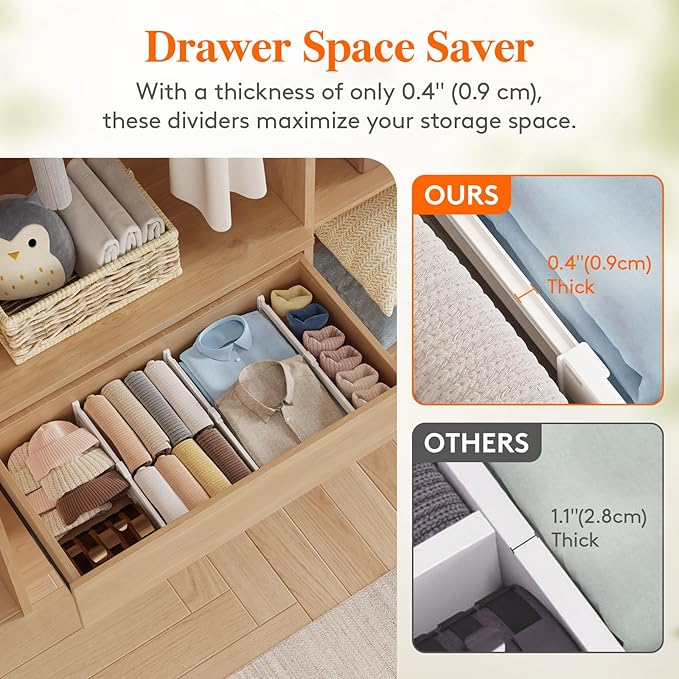 Lifewit 4" High 16 Pack Drawer Dividers, 10.5-16.5" Drawer Divider for Clothes, Adjustable Dresser Drawer Organizers, Plastic Drawers Separators for Clothes, Bedroom, Bathroom, Kitchen, Closet