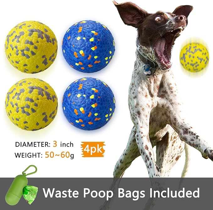 POUPUA 4-Pack Super Bouncy Dog Balls — Lightweight & Safe (Won’t Hurt Dogs), Indestructible Tennis Balls for Aggressive Chewers, Durable Floating Fetch Toys for Medium & Large Dogs