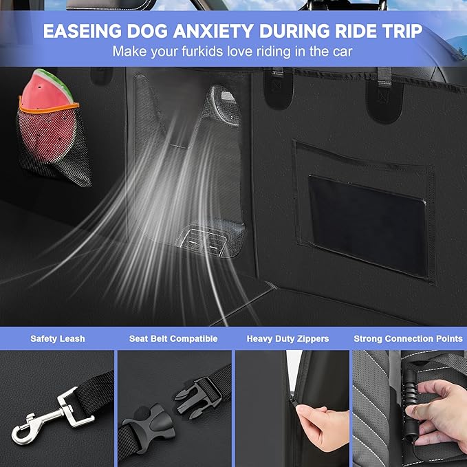 PU Leather Dog Car Seat Cover for Back Seat – Back Seat Extender for Dogs with Hard Bottom Holds 400 lbs. 100% Waterproof, Scratch-Proof and Anti-Slip Dog Hammock for Car, SUV, Truck