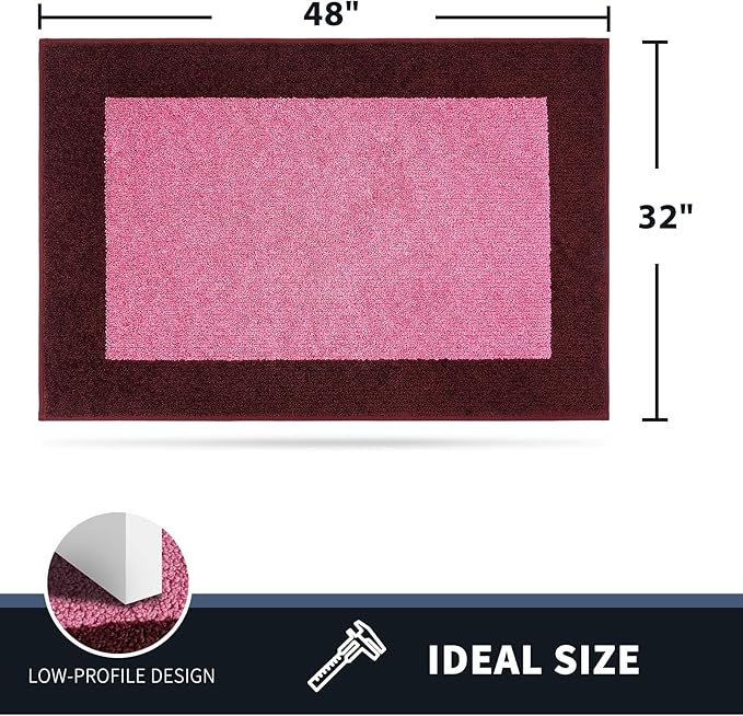 PURRUGS Dirt Trapping Door Mat 32" x 48", Non-Slip Machine Washable Entry Rug, Entrance Mat, Indoor Front Door Mat, Super Absorbent Entryway Rug for Muddy Shoes & Paws, Pink & Burgundy Red