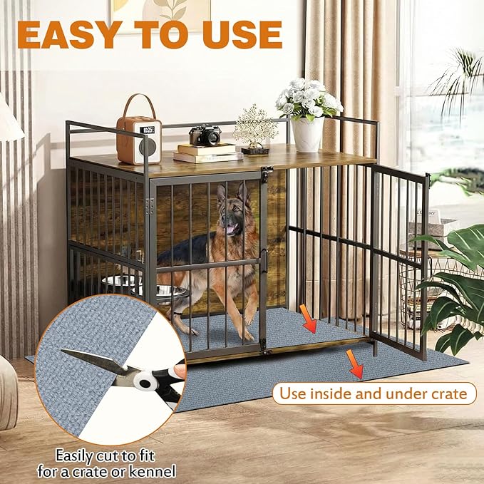TRINKA Dog Crate Mat Liner, 46" X 60" X 0.2" Extra Large Waterproof Non-Slip Mat for Under Dog Kennel, Absorbs Urine Washable Reusable Under Pet Crate Pad to Protect Floors (Light Gray)