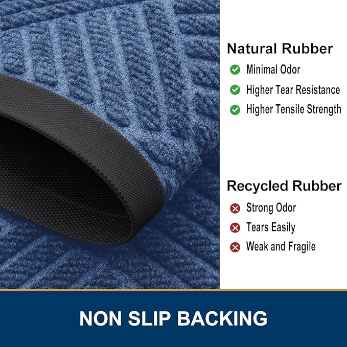 Smiry Front Door Mat Outside Entrance, Heavy Duty Outdoor Indoor Mat, Natural Rubber Doormat, Non Slip, Trap Dirt and Moisture, Easy Clean, Low Profile Patio Porch Entryway Mat, 59x35, Blue