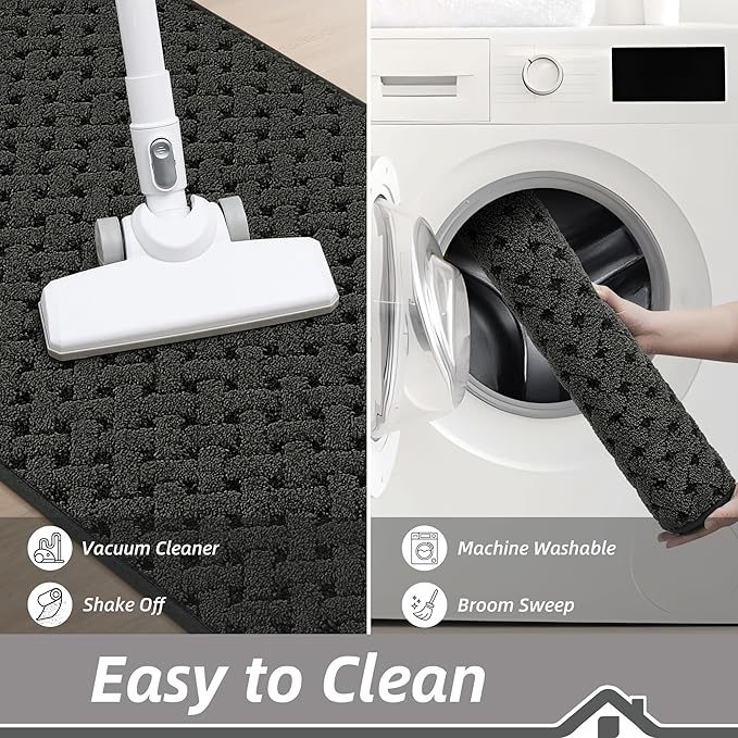 BEQHAUSE Dirt Trapper Door Mat Non-Slip Entryway Rugs Stain Resistant Absorbent Dog Doormats Woven-Look Washable Welcome Floor Doormat For Front Back Door, Muddy Wet Shoes & Paws, 20" x 32", Dark Grey