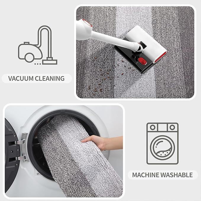Kitinjoy Indoor Outdoor Door Mat, 47x24 Non-Slip Absorbent Dirt Trapper, Low-Profile Washable Inside Entrance Front Floor Mat, Sturdy Soft Entry Doormats for Entryway, Light Grey