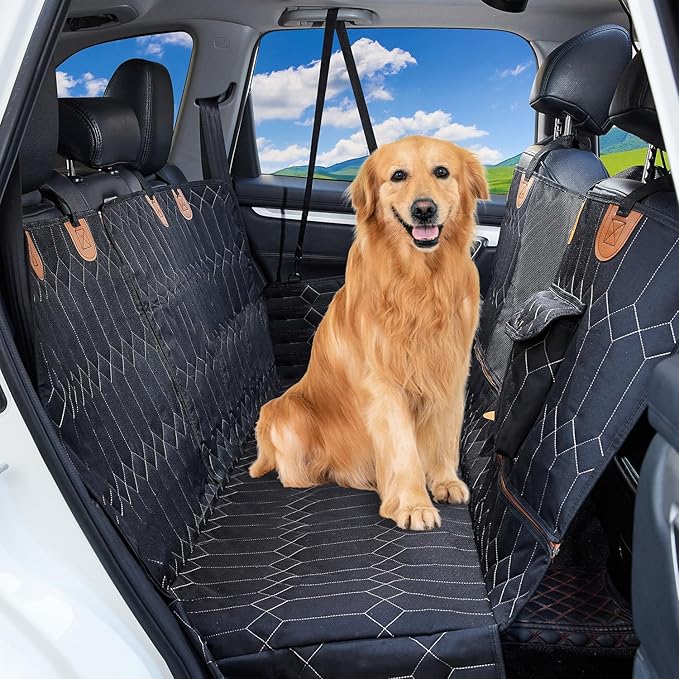 Dog Car Seat Cover for Back Seat, Dog Hammock for Car Seat Protector with Mesh Window Waterproof Nonslip Cars Trucks and SUV 53” W x 60” L