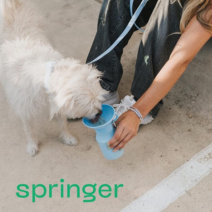 Springer by Springland Dog Water Bottle | Portable Travel Water Bottle Dispenser for Dogs | Dog Gift Seen on Oprah's Favorite Things, Shark Tank | Leak-Proof Bottles | BPA-Free 15oz Sky Blue