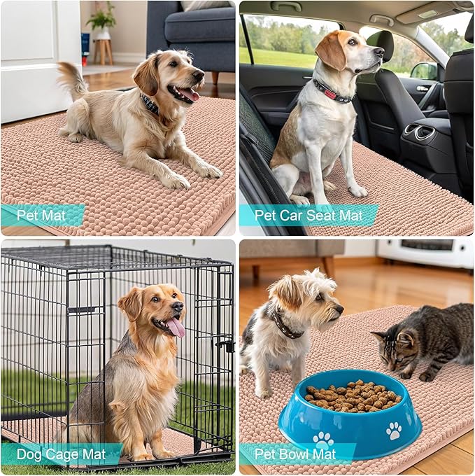 OLANLY Dog Door Mat for Muddy Paws 54x32, Absorbs Moisture and Dirt, Absorbent Non-Slip Washable Doormat, Quick Dry Chenille Mud Mat for Dogs, Entry Indoor Entryway Carpet for Inside Floor, Peach