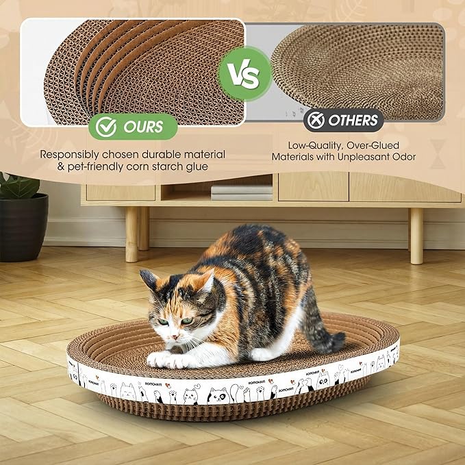 3 Pack Large Cardboard cat Scratcher, Oval cat Scratcher Pad Scratching Board Bed Durable, Bowl-Shaped Cat Scratch Couch Lounger Sofa for Indoor Cats Grinding Claw Furniture Protector.