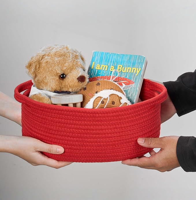 Gift Basket with Wrap Bag and Ribbon, Empty Small Woven Basket for Gift, Cute Decorative Gift Organizer for Baby Showers, Raffle, Valentine‘s, Easter and Mum – 12"x8"x5", Red