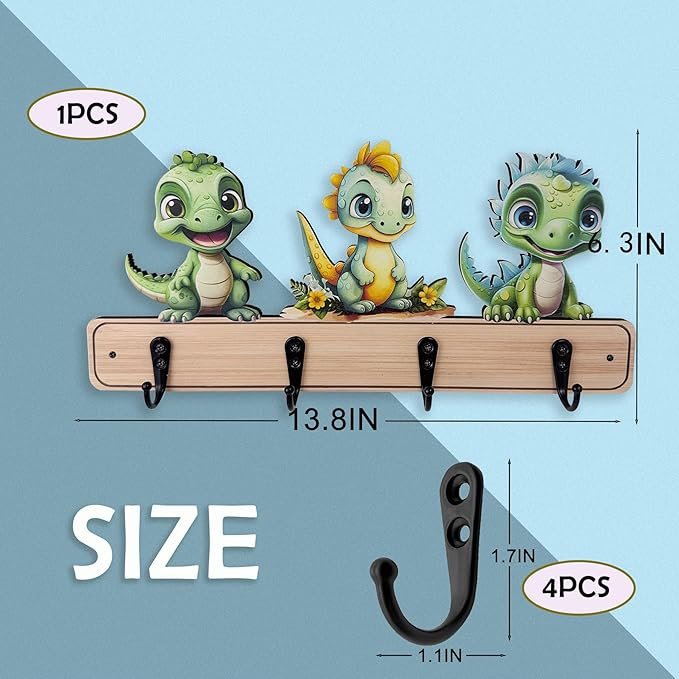 Midrean Dog Leash Holder for Wall Mount, Farmhouse Wooden Dog Claw Hooks, Paws Key Rack Accessories for Rustic Home Decor (Dinosaur)