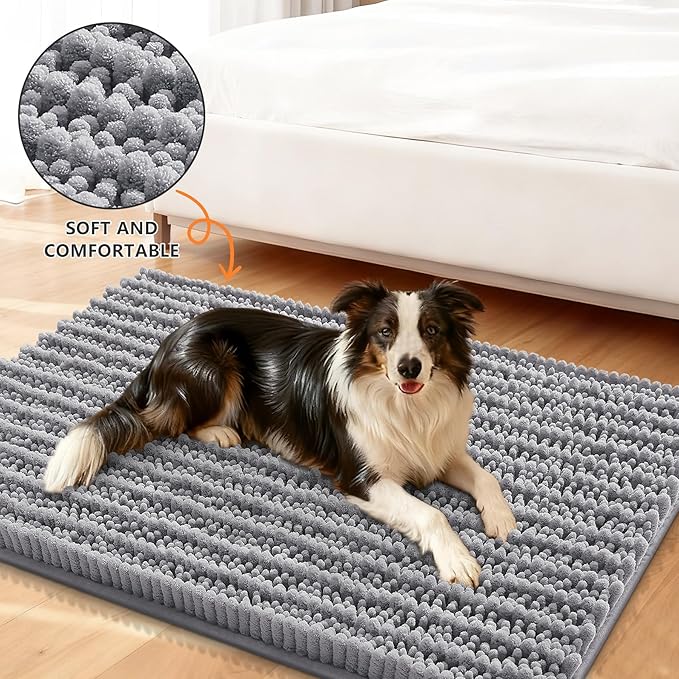 Smiry Dog Door Mat for Muddy Paws 59x20, Extra Soft Absorbent Chenille Doormat, Trap Moisture and Dirt, Non-Slip Machine Washable Front Door Mat for Indoor Entrance Inside Floor, Grey