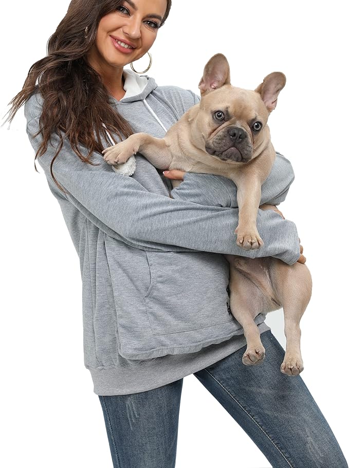 BOMBAXCEIBA Pet Pouch Hoodie Small Pet Carrier,Dog Cat Pouch Hoodie Sweatshirt Kangaroo Pocket Holder, With Ears Women's Fit