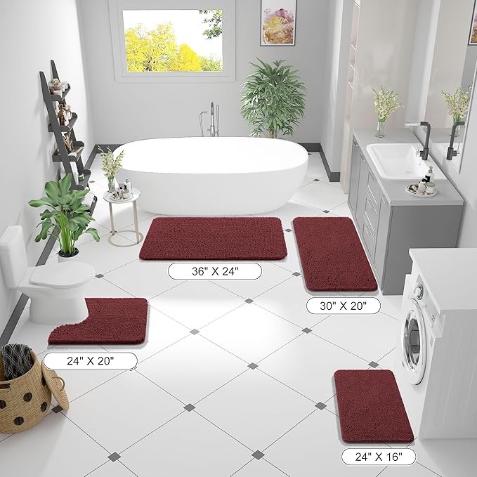 OLANLY Bathroom Rugs 44x24, Extra Soft Absorbent Chenille Bath Rugs, Rubber Backing Quick Dry, Machine Washable Bath Mats for Bathroom Floor, Tub and Shower, Home Decor Accessories, Andorra Red-Brown