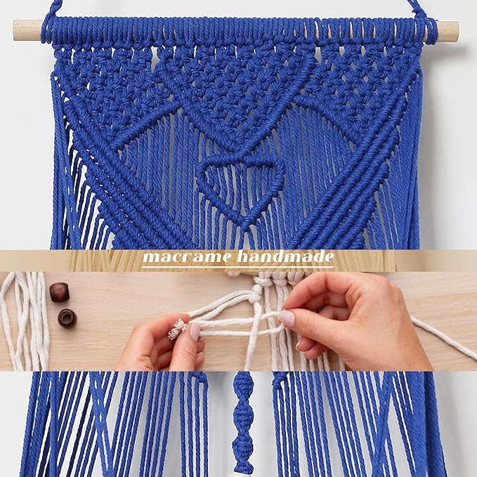 Stuffed Animal Net or Hammock Corner or Wall Hanging Net for Plush Toy Storage Boho Macrame Toy Display Nursery Bedroom Decor Stuffy Animal Toy Organizer (Blue)