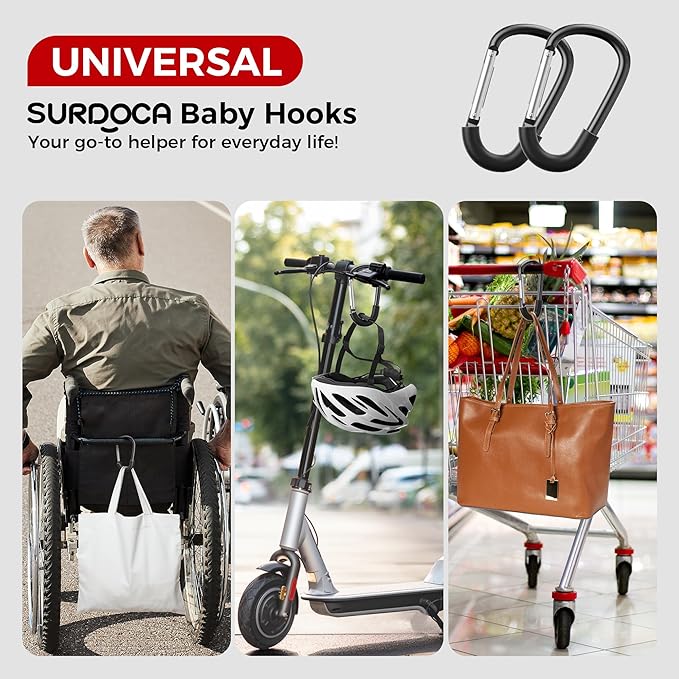 SURDOCA Stroller Hooks - Large, Heavy Duty Universal Clips for Bags, Mom Accessory