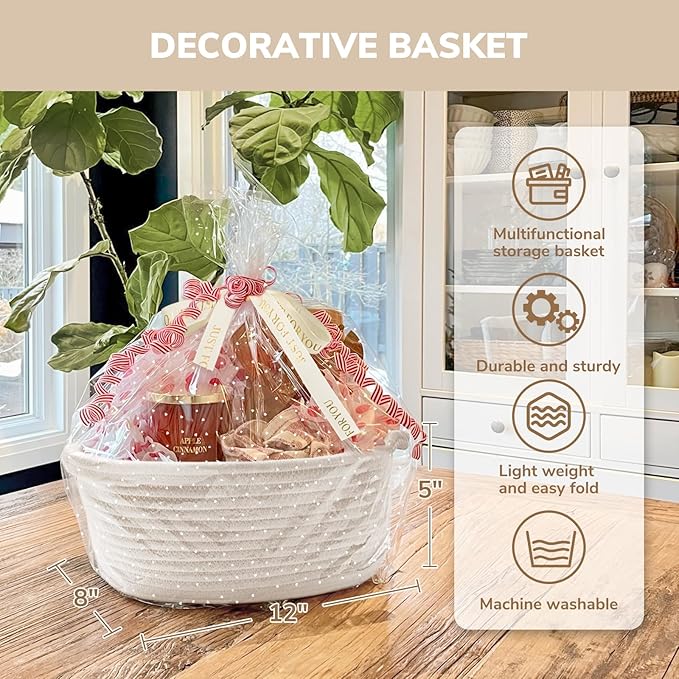 CHICVITA White Baskets for Gifts Empty, Small Storage Baskets for Towels, Baby Gift Basket for Nursery, Cute Basket for Decor, Woven Rope Basket, 12"x 8"x 5", 2pack
