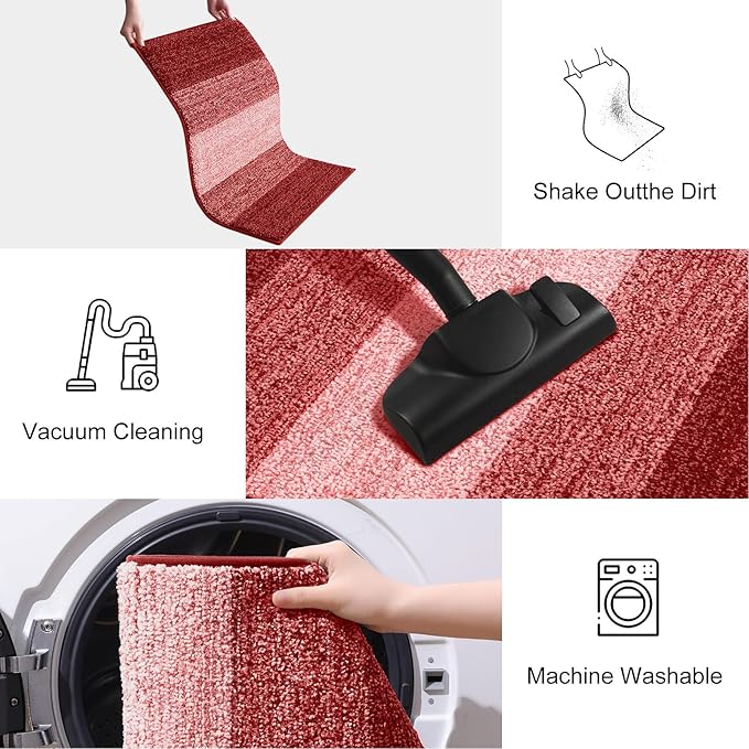 Smiry Dog Door Mat for Muddy Paws, Absorbs Moisture and Dirt, Low-Profile Entryway Mat with Non-Slip Backing, Entry Indoor Outdoor Doormat for Inside Floor (40x32 Inches, Burgundy, Striped)