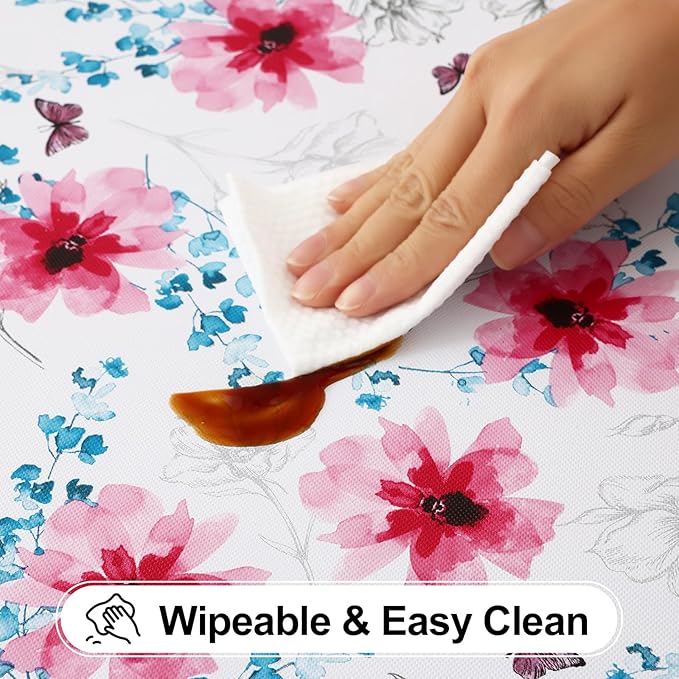 misaya Rectangle Waterproof Vinyl Table Cloth, Wipeable Tablecloth with Flannel Backing, Plastic Table Cover for Dinner, Picnic, Indoor and Outdoor (Sketched Flower, 54" x 54")