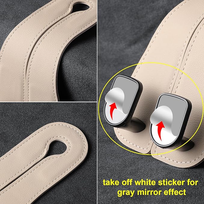 2 Pack KAFANLIN Car Headrest Hooks for Purses and Bags Cute Leather Car Seat Back Head Rest Double Hooks for Bags Cute Pink Beige Car Accessories Headrest Back Seat Handbags Hook (Gray 2 Pack)
