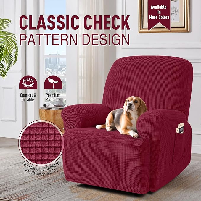 TAOCOCO Oversized Recliner Chair Covers, 1 Seater Streach Recliner Covers Soft Couch Protector Furniture Protector Covers with Elastic Chair Cover Jacquard Pattern (Burgundy)