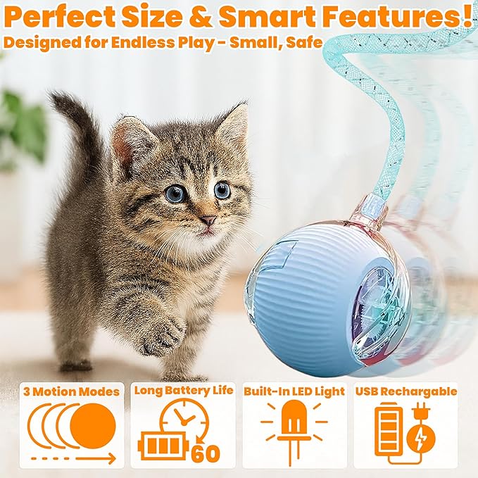 Lila Layers 2-Pack Interactive Cat Ball Toys – Pink & Blue Combo – Automatic Rolling Balls with Long Tail & Feather, 3-Modes & USB Rechargeable for Indoor Cats