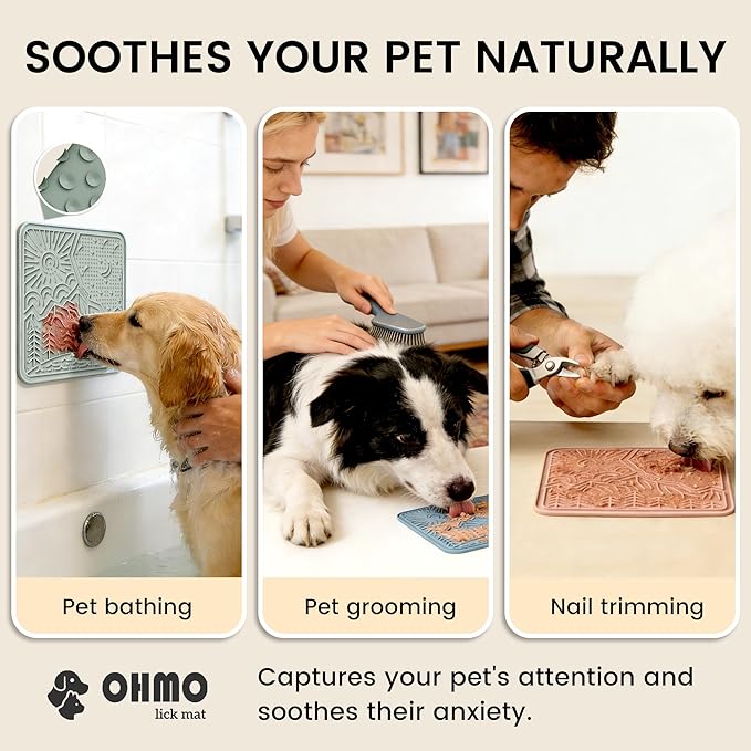 OHMO Lick Mat for Dogs and Cats Large(2 Pack) Nature Design Easy to Clean Pet Slow Feeder with Suction Cups, for Anxiety Relief and Boredom Reduction(Mars+Coral)