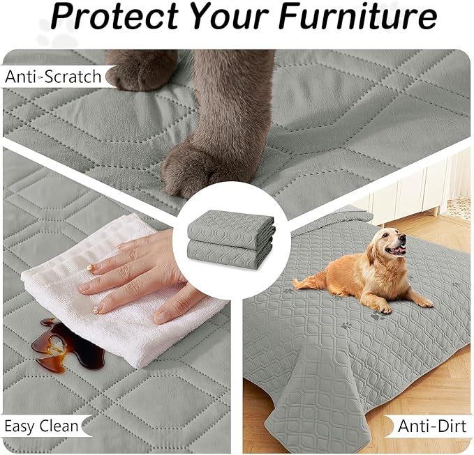 hyha Waterproof Dog Bed Blanket, Soft Pet Blankets, Waterproof Couch Cover for Dogs, Reversible Sofa Covers Washable for Furniture (40x90 Inch, Grey/Dark Grey)