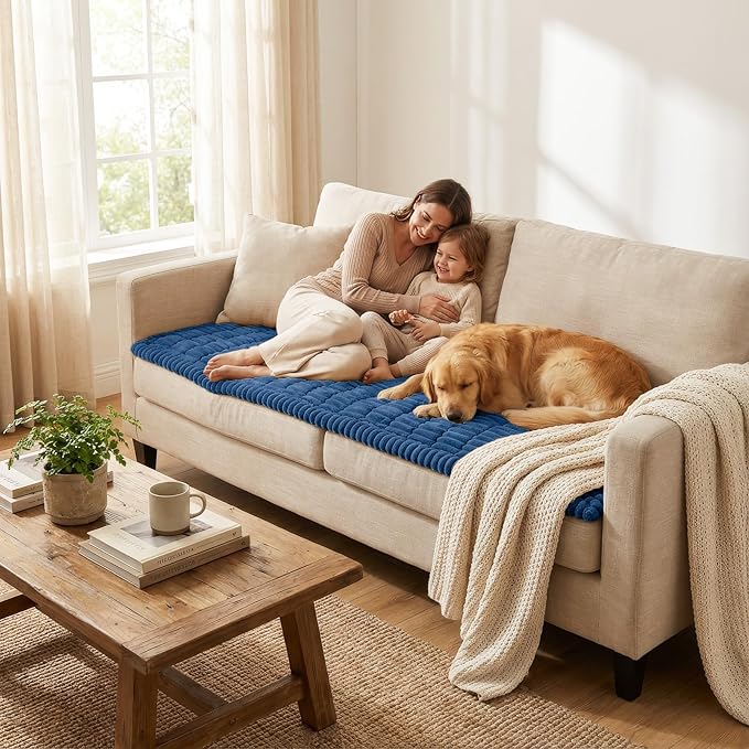 Smiry Couch Cover for Dogs, Non Slip Washable Sofa Protector for Pets, Soft Furniture Cover for Pet, Stylish Sofa Covers, Cozy Protect Against Fur, Dirt & Everyday Messes (Navy Blue, 35.4" x 88")
