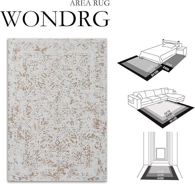 8x10 Fluffy Area Rug Brown Shag Neutral Carpet for Living Room Soft Medium Pile Floral Large Rug for Bedroom Dorm Office Dining Room Kitchen Nursery Modern Decor