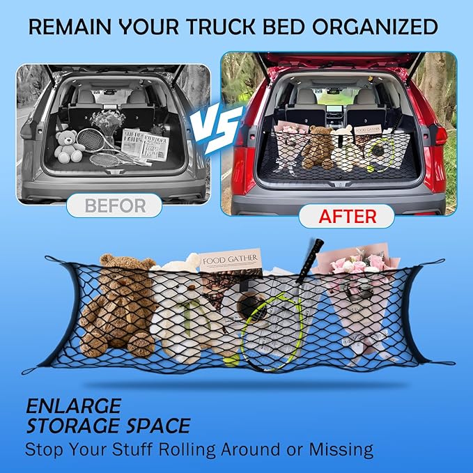 Envelope Style Cargo Net for 2024 2025 2026 Toyota Grand Highlander Accessories, Trunk SUV Mesh Cargo Net, Upgraded 5mm Bungee&Double-layer Nylon Storage Tailgate Netting Grocery&Tool Holder Organizer