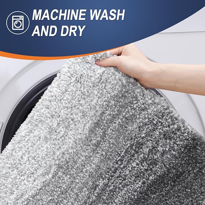 OLANLY Bathroom Rug Mat 47x24, Extra Soft and Absorbent Microfiber Bath Rugs, Non-Slip Plush Shaggy Bath Carpet Runner, Machine Wash Dry, Bath Mats for Bathroom Floor, Tub and Shower, Grey