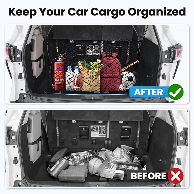 Trunk Cargo Net for Toyota Sienna 2021-2025 2026 Accessories Envelope Style Mesh Trunk Net Organizer and Storage Stretchable Adjustable Elastic Nylon Rear Cargo Netting with Hooks