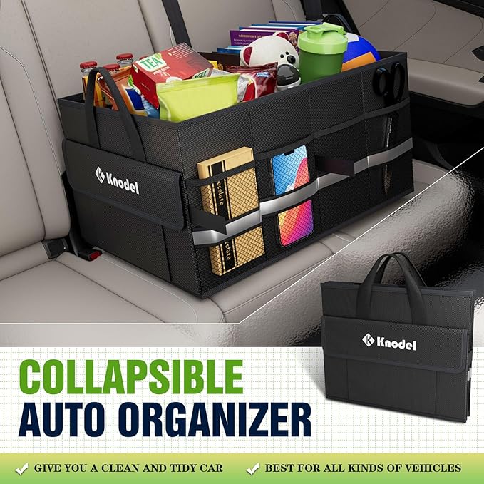 K KNODEL Car Trunk Organizer, Collapsible Car Trunk Storage Organizer, Car Organizer and Storage for SUV, Truck, Sedan (Small, Black)