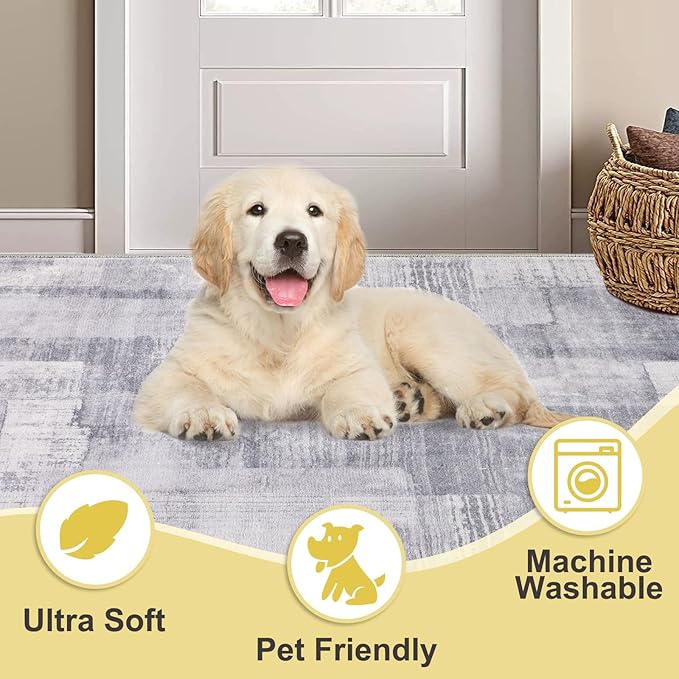 COMSLE Door Mat, Front Door Mat Indoor for Entrance Faux Wool Absorbent Non Slip Modern Throw Rug for Entryway Hallway Muddy Paws - Pet Friendly, 32x48 Inches,Gray/Blue Machine Washable