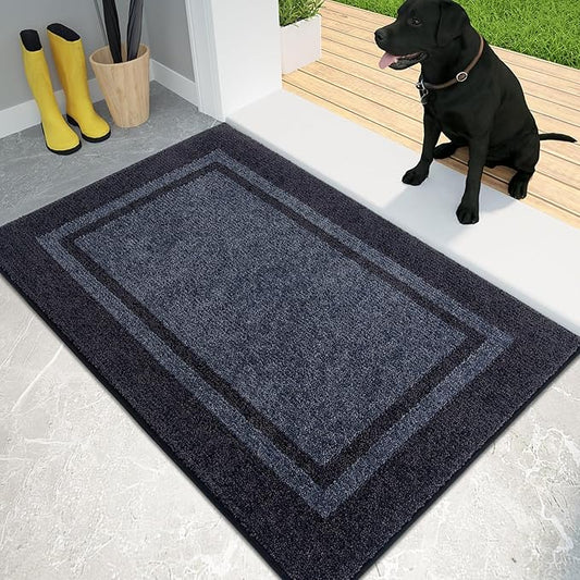 PURRUGS Dirt Trapping Door Mat 24" x 36", Non-Slip Machine Washable Entryway Rug, Entrance Mat, Indoor Front Door Mat, Super Absorbent Entry Rug for Muddy Shoes & Paws, Bluish Grey & Charcoal