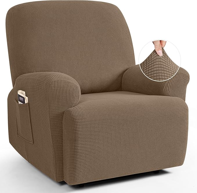 TAOCOCO Oversized Recliner Chair Covers, 1 Seater Streach Recliner Covers Soft Couch Protector Furniture Protector Covers with Elastic Chair Cover Jacquard Pattern (Khaki)