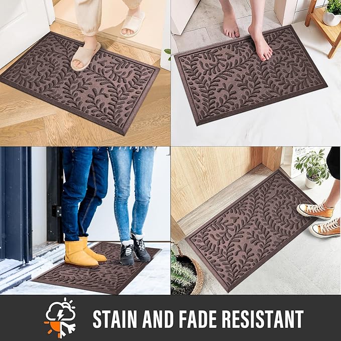 Front Door Mat, Absorbent Dirt Trapping Welcome Door Mat Indoor Outdoor, Non Slip Entry Mat, Indoor Outdoor Door Mats, Fade Resistant, Low Profile Doormat for Entryway, 36×24, Coffee