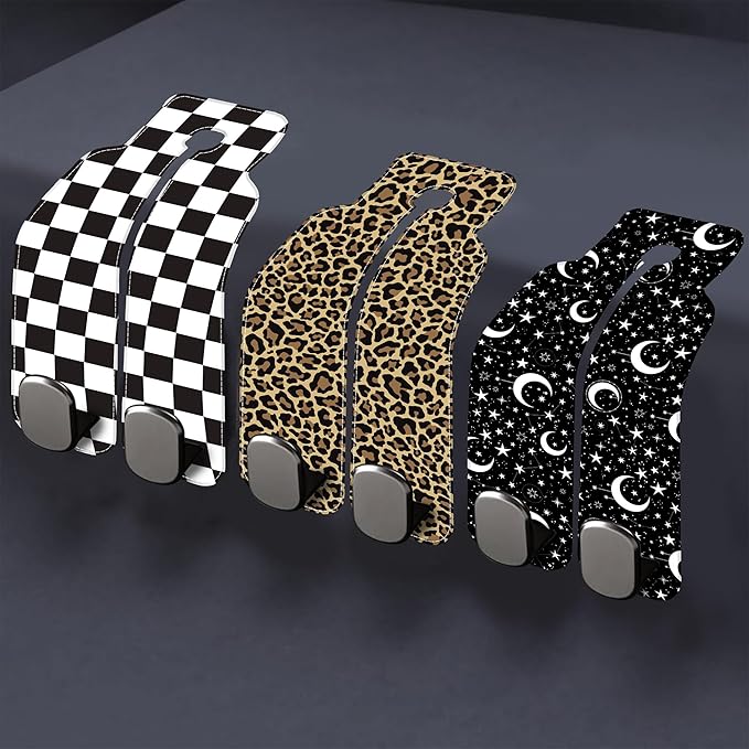 AEWNUNK Car Headrest Purse Hanger Colorful Paw Prints 1 Pack Bag Purse Holder for Car Premium Leather Double Metal Hook for Handbags, Grocery Bags and Phones