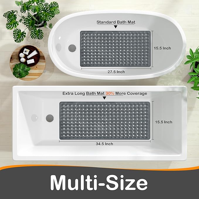 Yimobra Bathtub Mat Non Slip, 27.5"x15.5" Machine Washable Shower Floor Mat, Soft on Feet, Bathmat with Drain Holes and Suction Cups, Bathroom Essentials, Dark Grey