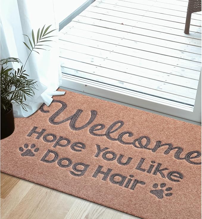 Welcome Mats for Front Door Hope You Like Dog Hair Doormat, Natural Rubber Non Slip Back Mat Indoor Funny Dog Mats for Home Decor Entryway Brown 36" x 24"