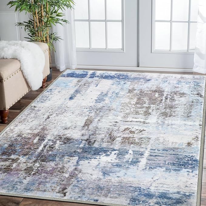 COMSLE Door Mat, Front Door Mat Indoor for Entrance Faux Wool Absorbent Non Slip Modern Throw Rug for Entryway Bedroom Muddy Paws - Pet Friendly, 47x71 Inches, Sierra Blue Machine Washable