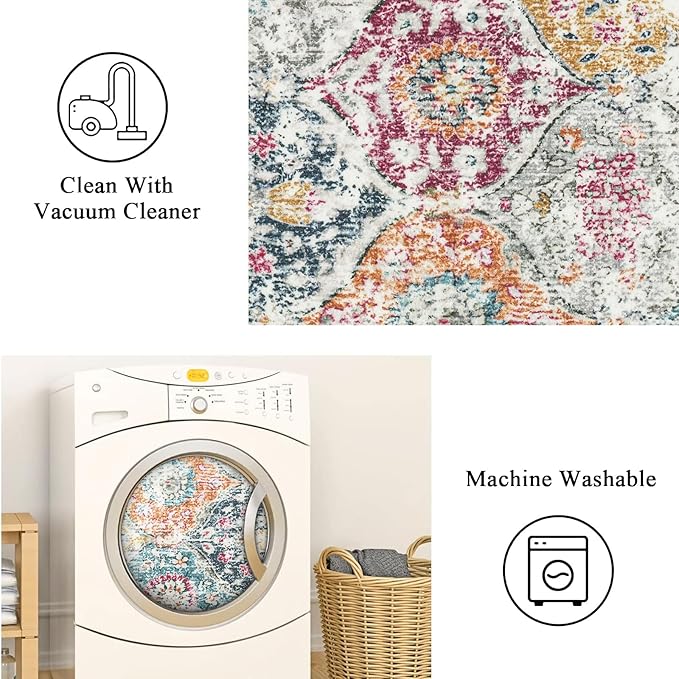 Lahome Moroccan Trellis Entryway Rug, 2x3 Kitchen Rugs Non Slip Washable, Non-Slip Indoor Door Mat Ultra-Thin, Small Throw Carpet for Bathroom Bedroom Entry Elise, Aqua/Multi